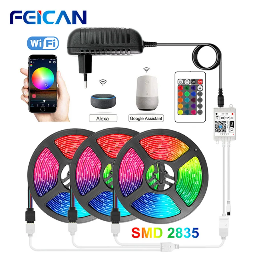 

WiFi LED Strip 15M 2835 Waterproof RGB Room 12V Light Work with Alexa Music Sync APP Control Diode Tape