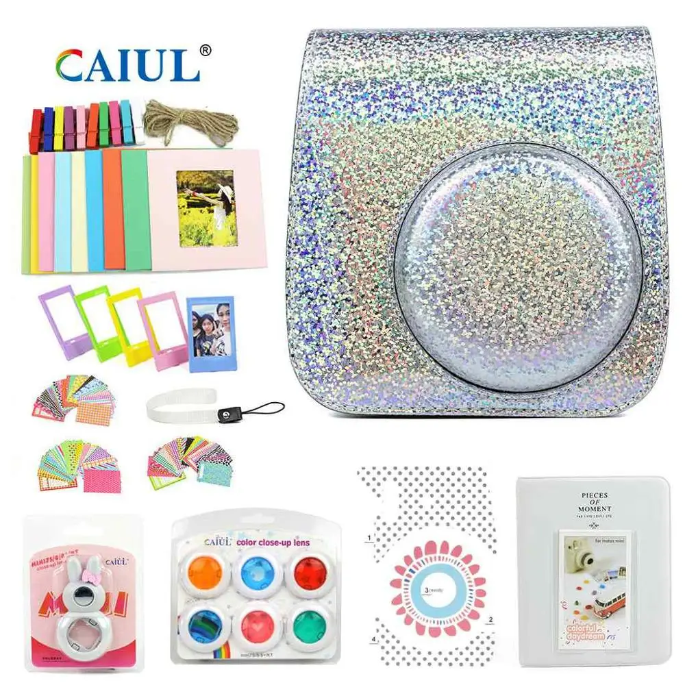 CAIUL сумка для камеры Fujifilm Instax Mini8 9 Кристальный блестящий чехол для камеры аксессуары с фильтрами зеркало для съемки селфи альбом
