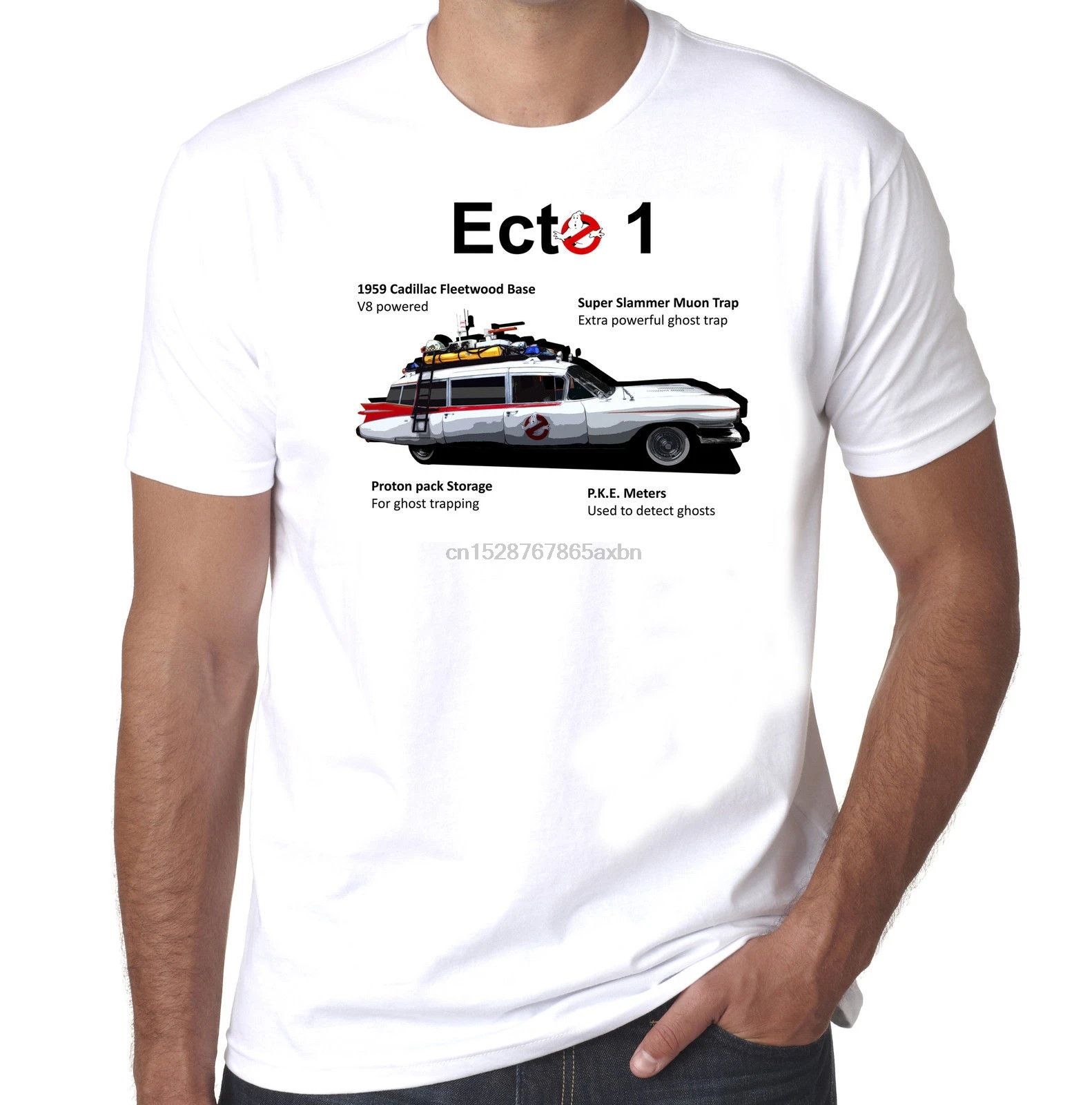 Охотники за привидениями Ecto 1 hearse infographic Ретро 1980s Мужская 100% хлопковая футболка
