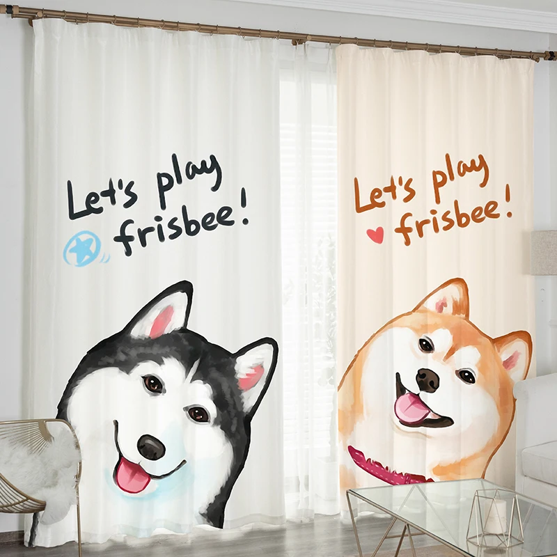 Смешная собака Doge Let's Play Фрисби 2 панели/комплект оконные занавески s Япония Аниме Блокировка фото занавески печать ткань окна