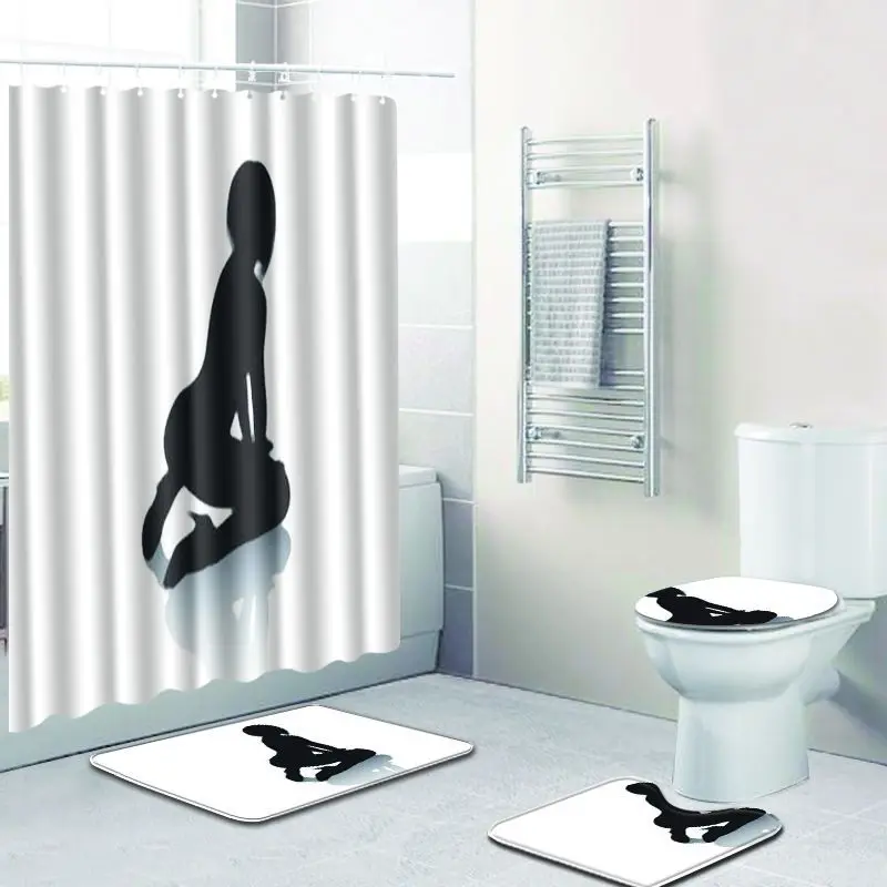 

4pcs/set Shower Curtains Washable Polyester Waterproof Bathroom Curtain Toilet Seat Cover Anti-slip Bath Mat Carpet Home Decor