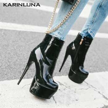 

Karinluna 2020 New Arrivals Platform Ankle Boots Woman Shoes Zip Up High Heels Concise Shoes Women Boots Female