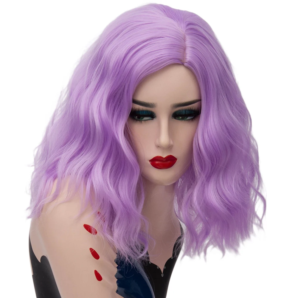 VICWIG 14Inch Short Curly Wig Purple Green Black Pink White Red 13 colors Synthetic Cosplay Wigs for Women Heat Resistant Hair
