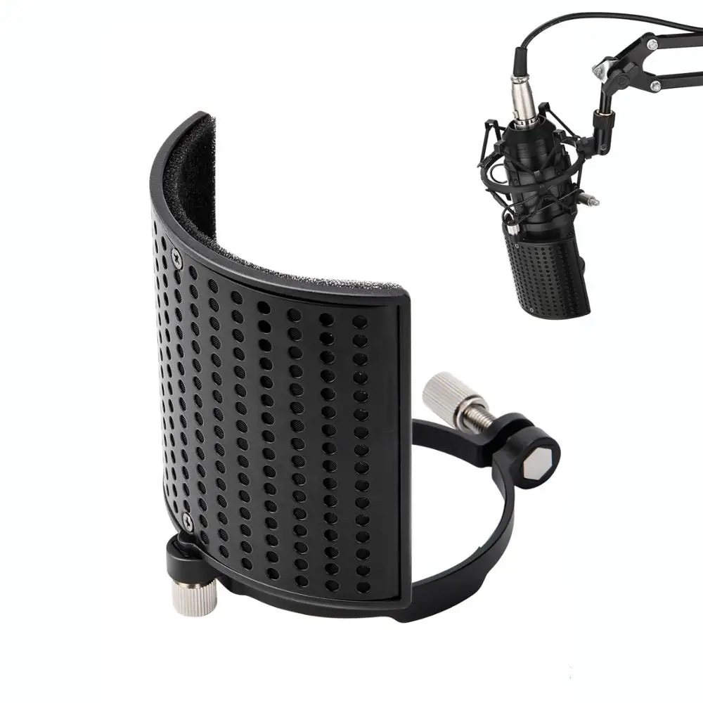 

Moukey 3 Layer Microphone Pop Filter Shield Metal Mic Windscreen U Shape Recording Studio Mic Screen Mask for Diameter 46-70mm