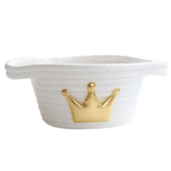 

Crown Cotton Rope Woven Storage Baskets with Handles Desktop Sundries Finishing Basket Kids Toys Cosmetic Organizer Box