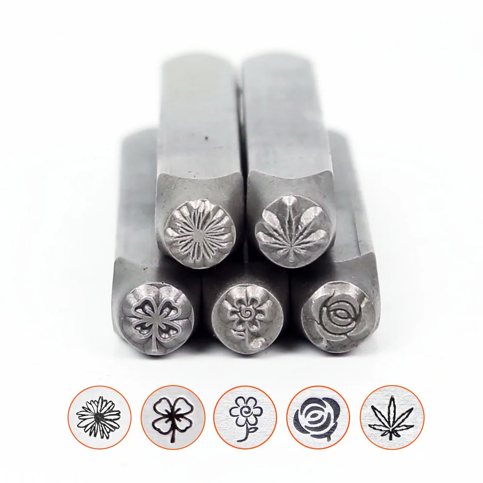 

Hemp Leaf/Rose/Flower/Daisy/Four Leaf Clover Design Metal Jewelry stamps,DIY Bracelet/jewelry symbols steel stamp,6MM