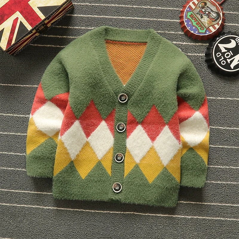 

Children Mink Cashmere Sweater Cardigan Baby Sweater Single Breasted BOY'S Korean-style Western Style Autumn & Winter 2019v Word