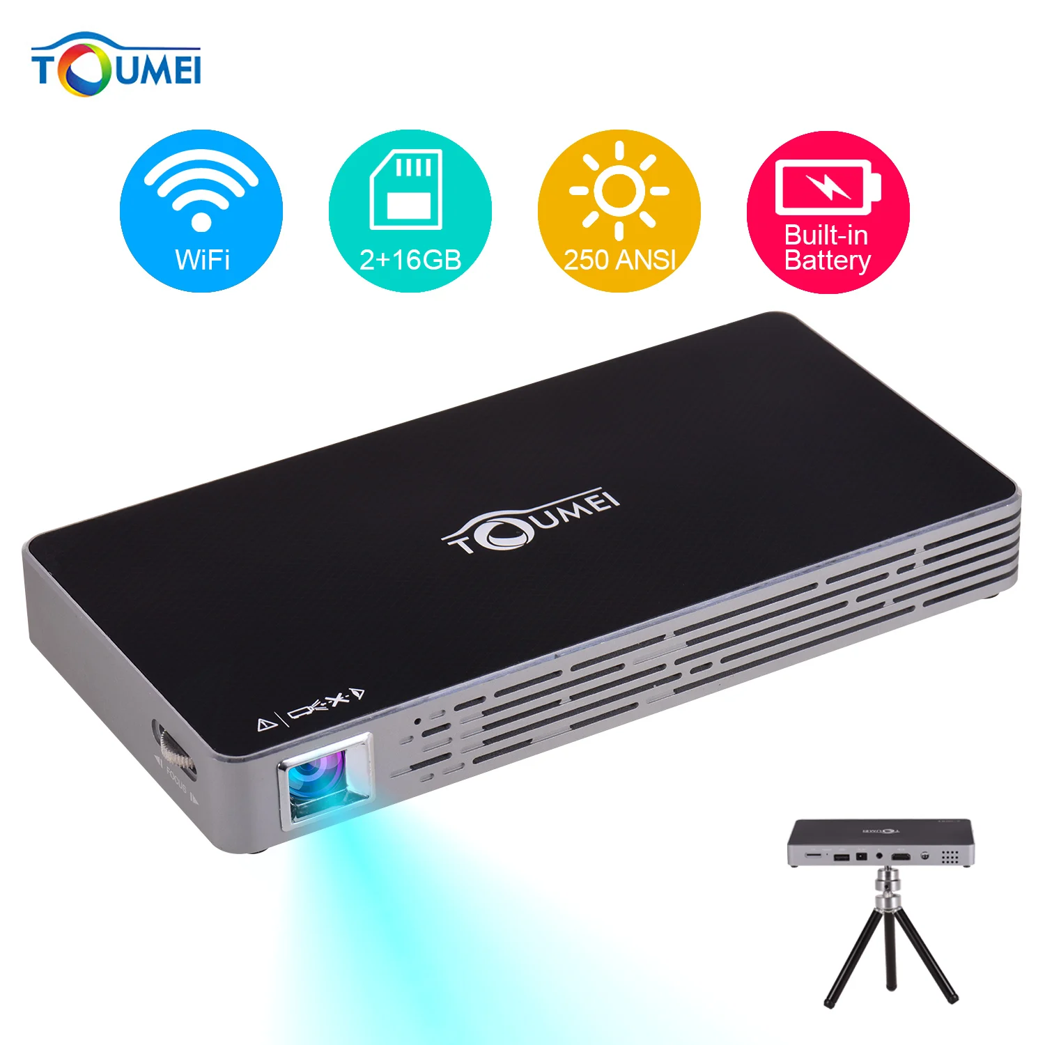 Портативный мини проектор DLP 1080P 250 ANSI 2 + 16 ГБ двухдиапазонный Wi Fi и BT домашний