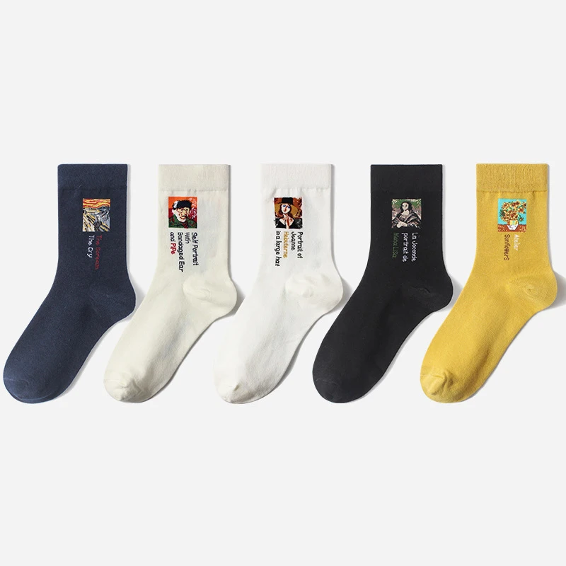 5pairs/pack Harajuku Socks Women Hosiery Unicorn Socks SChristmas Lot Van Gogh Socks Female Trump Happy Wool Sock Cat Print