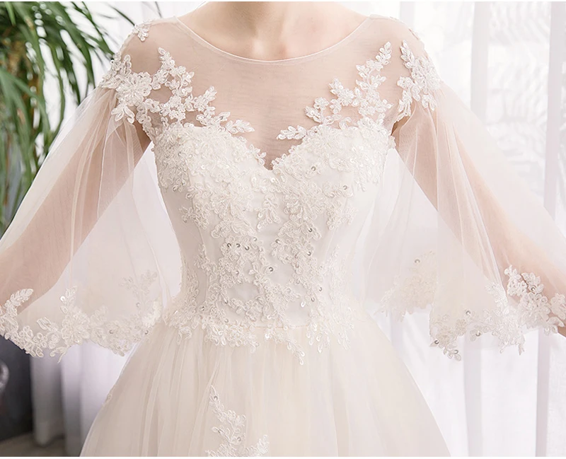 Женские сапоги средней длины с длинными рукавами Новая robe de marie с кружевной аппликацией-трапеция с коротким и длинным подолом, свадебные платья для невесты свадебное платье vestido de noiva
