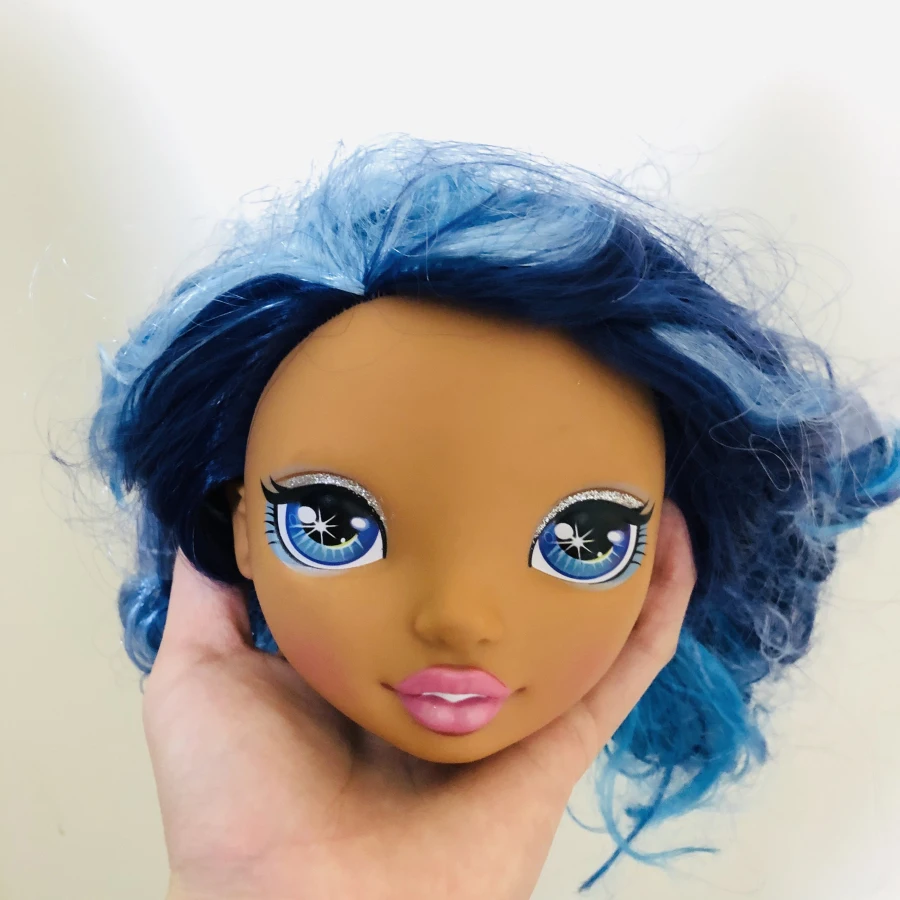Новинка 10 см Модная кукла голова с голубыми волосами большие глаза девочка DIY аксессуары для больших Больших Глаз mgaDoll monsterDoll девушки - Color: 3