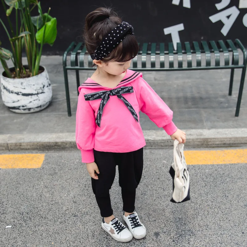 

CHILDREN'S Suit Girls Autumn Clothing 2019 Fashionable New Style Children Navy Style Two-Piece Set Spring And Autumn Baby Clothe