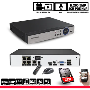 

NINIVISION H.265 5MP 4CH 48V POE NVR Audio Output Motion Detection Surveillance Security Video Recorder For POE IP Camera