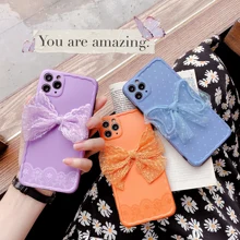 Cute 3D Lace Bow Strawberry Soft Silicon Phone Case For Iphone 11 Pro XR X XS Max 7 8 Plus SE2 2020 Sockproof Cover Cases Fundas