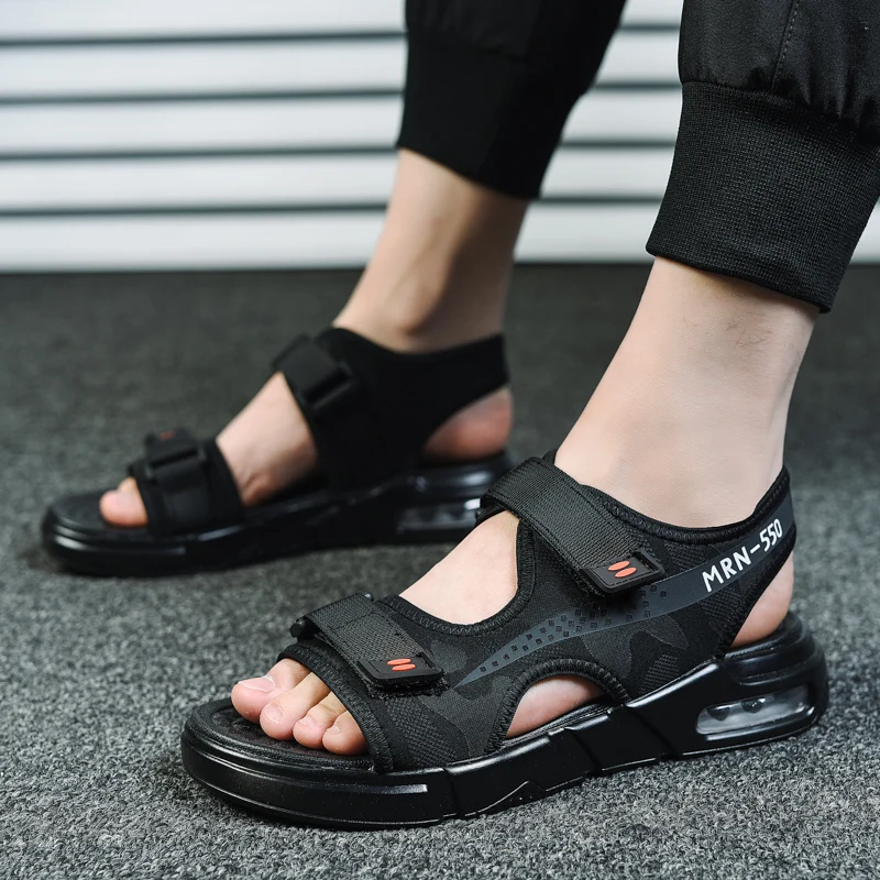 Sandals Men's Tide New Summer Air Cushion Soft Bottom Slippers Korean Version Of The Trend Of Sports Shoes - Цвет: Black ash