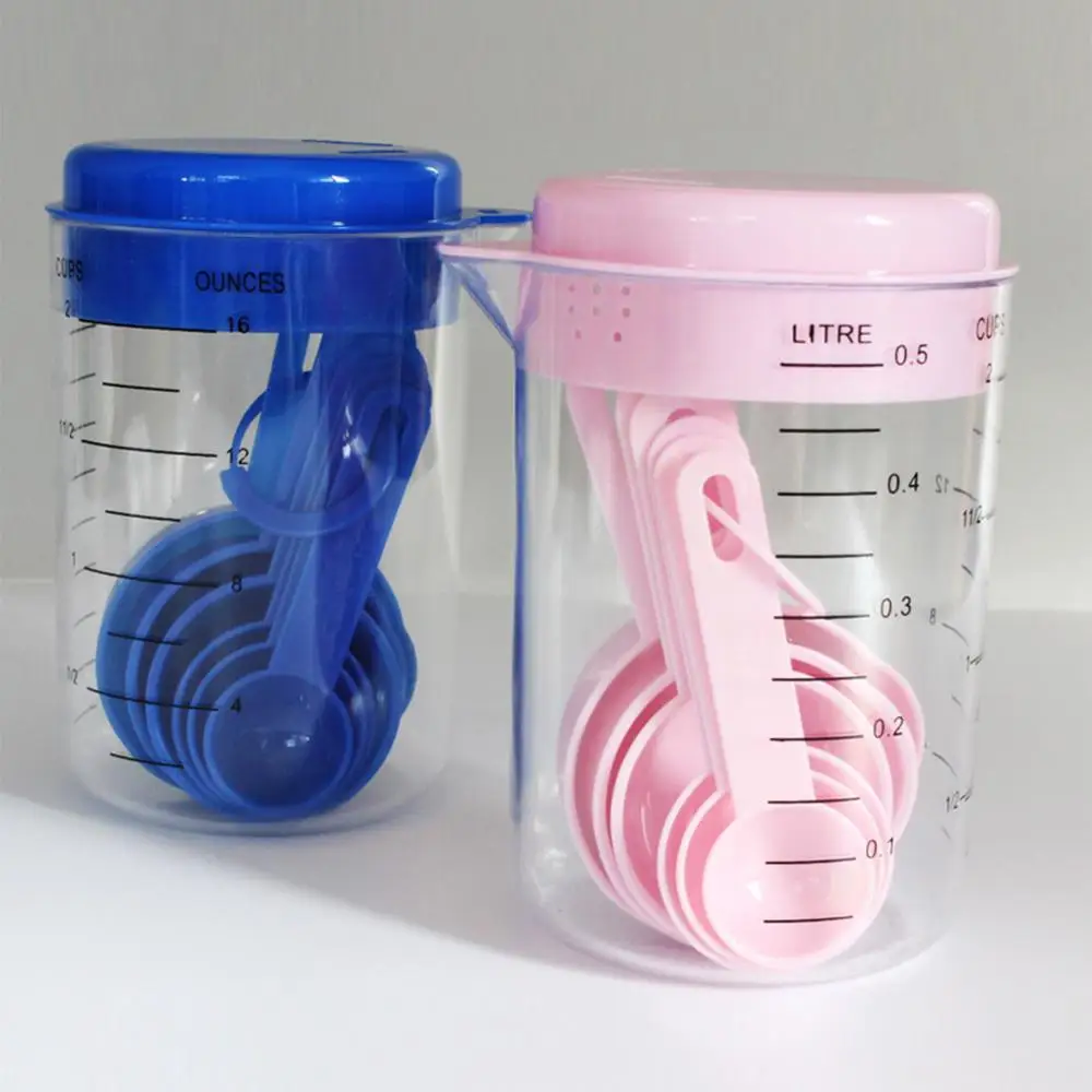 Spout and Stackable Spoons Container Measuring Cup for Measuring Tea Coffee Measuring Cup and Spoon Set Kitchen Utensil 7Pcs//Set Kitchen Measuring Set