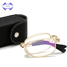 VCKA, новинка, титановый сплав, женские и мужские складные металлические очки для чтения, анти-синий светильник, диоптрий+ чехол, Прямая поставка+ от 1,00 до 4,00