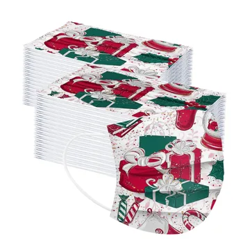 

100pc Adults Christmas Mask Santa Claus Print Disposable 3 -layer Filter Face Mask Elastic Earloops Breathable Mouth Mask Masque