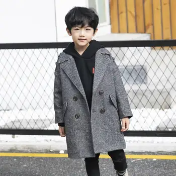 

2020 Boys Wool Coat Outerwear Long Sleeves Turn Down Collar Blend Winter Solid Boy Jacket Children Kid Windbreaker 2-14T Buttons