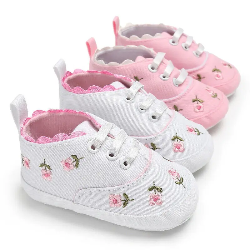 

Baby Girl Shoes White Lace Floral Embroidered Soft Shoes Prewalker Walking Lovely Toddler Kids Girls First Walker free shipping