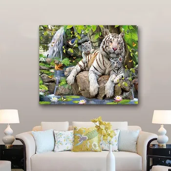 

painting by numbers art paint by number Diy Hand-painted cute mighty white tiger tiger living room corridor decorative painting