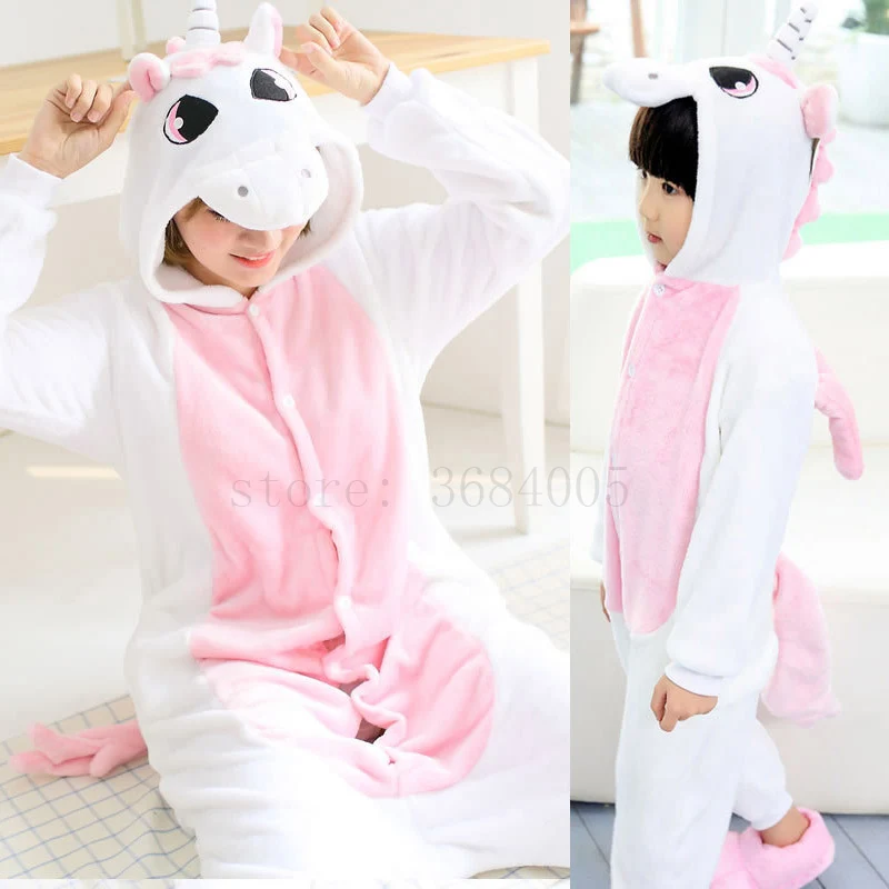 pink unicorn Женские пижамы кигуруми с единорогом для взрослых и детей; зимняя Пижама с животными; комбинезон; женская пижама для косплея; домашняя одежда - Цвет: pink unicorn
