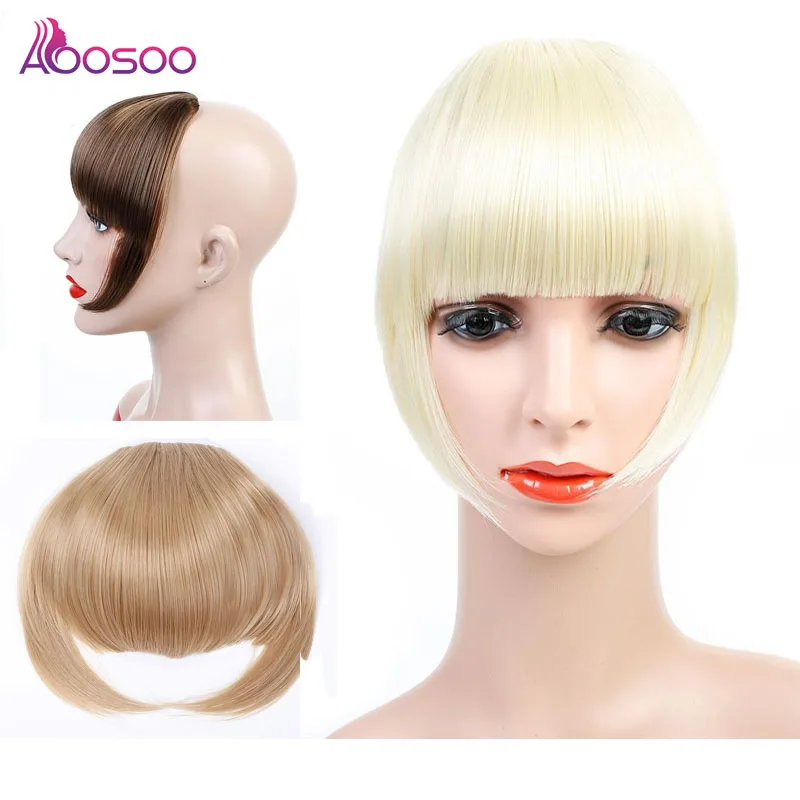 AOOSOO синтетические волосы для наращивания челки для белых накладных волос Аккуратные передние накладные бахромы тонкая прямая, с защелкой в челке кусок для женщин
