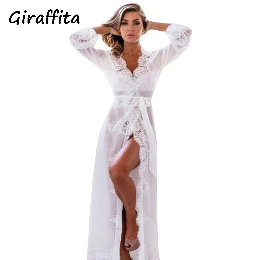Giraffita новые ночные рубашки Макси КРУЖЕВНОЙ ХАЛАТ пикантная Пижама длинный халат