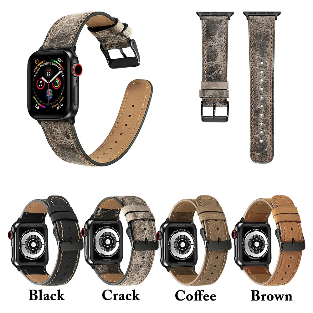 Ремешок для часов из натуральной кожи для Apple Watch 5 4 ремешок 44 мм 42 мм Сменные аксессуары для iWatch серии 3 2 1 ремешок 40 мм 38 мм