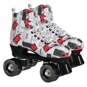 

Artificial Leather Roller Skates Double Line Skates Women Men Adult Two Line Skate Shoes Patines With Four colors PU 4 Wheels