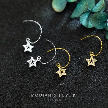 

Modian Real Sterling Silver 925 Shiny Zircon Lovely Star Drop Hook Earring for Women Luxury Wedding Engagement Statement Jewelry