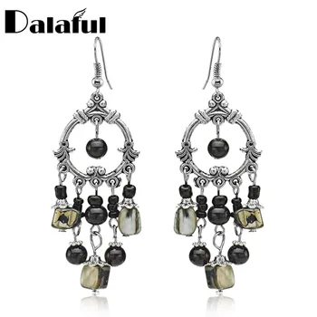 

2019 Simple Unique Dangle Earrings Black Round Beads Long Tassel Vintage Bohemia Jewelry Chic Gift For Women E419