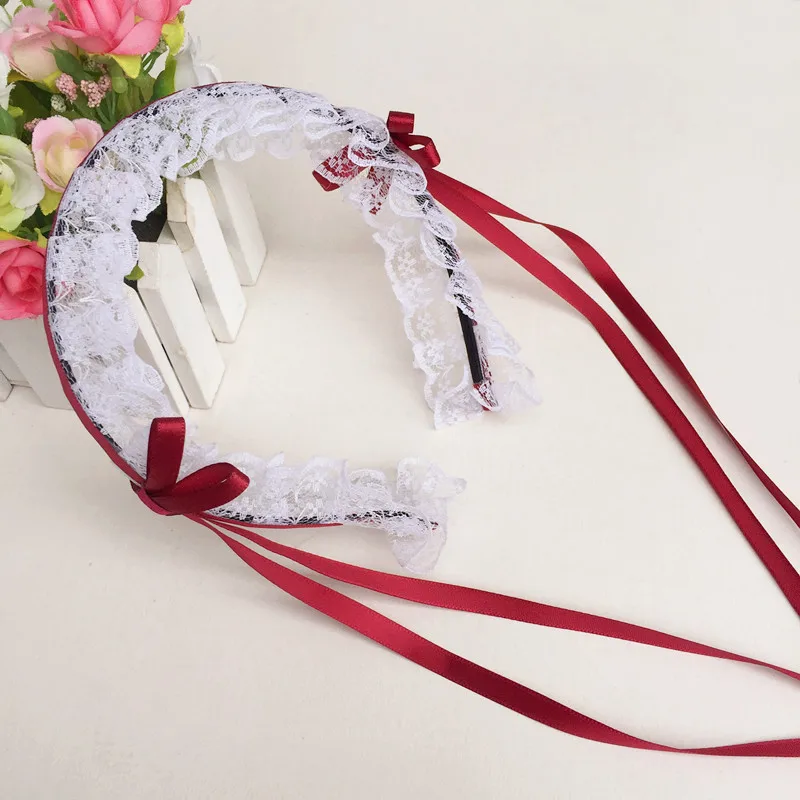Japanese Lolita Headdress Ears Headband Lolita Maid Lace Bow Ribbon Anime Cosplay Hair Accessories
