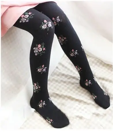 flower black Новинка года; хлопковые детские колготки с вышивкой для девочек 3-10 лет; сезон весна Детские Колготки с рисунком - Цвет: flower black