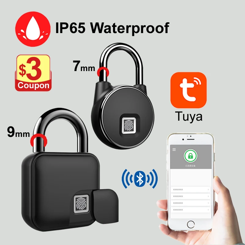 Photo Product Tuya Smart Home Fingerprint Lock Bluetooth Fingerprint Padlock Door Lock IP65 Waterproof Keyless USB Rechargeable House Locks