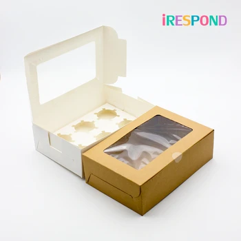 

6PCS Cupcake Paper Box White Wedding Gift Dessert Candy Big Craft Box Packaging With Windows Cup Cake Boxes 6 Cupcake Holders