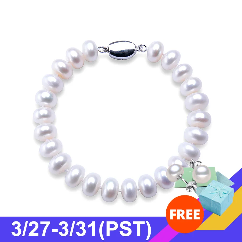 Женский браслет из натурального пресноводного жемчуга серебра 925 пробы 7 8 мм/9 10