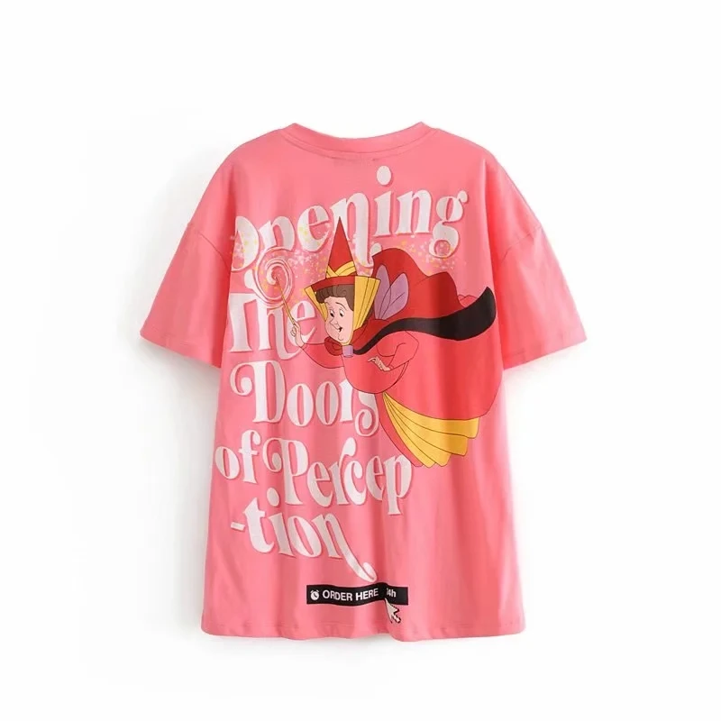 Уличная футболка для девочек с рисунком из мультфильма, розовый цвет, хлопок, Женская Футболка harajuku camisetas verano mujer, большие размеры - Цвет: Розовый