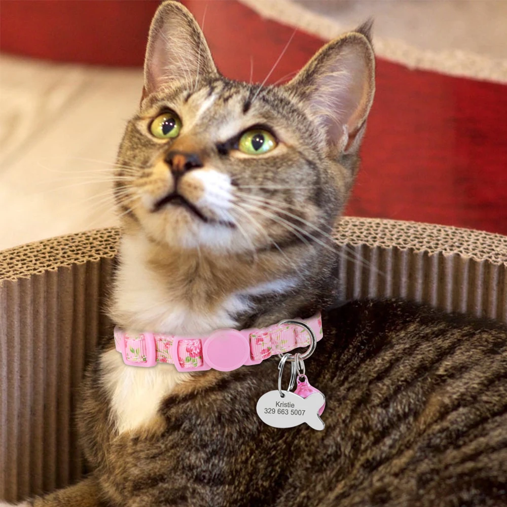 Personalized Cat Collar Quick Release Collars for Small Cats Cute Kitten Cats Name ID Tag Collars With Bell Pet Accessories