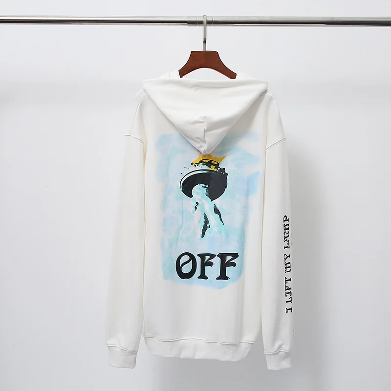 Классический OFF-WHITE статуя Liberty факел печати Толстовка уличная свободная хип хоп Женская Мужская Полная Толстовка