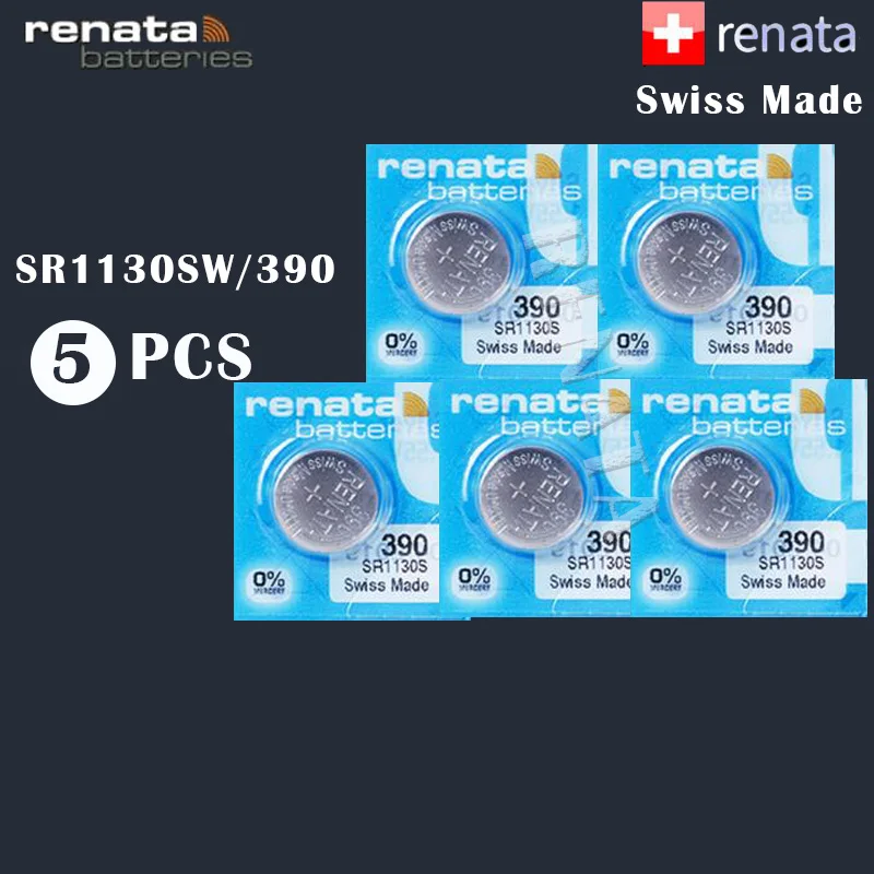 

5Pcs/Lot Renata 390 100% Original Brand New Silver Oxide Watch Battery LONG LASTING SR1130SW 1130 LR54 LR54 AG10 Swiss Made cell