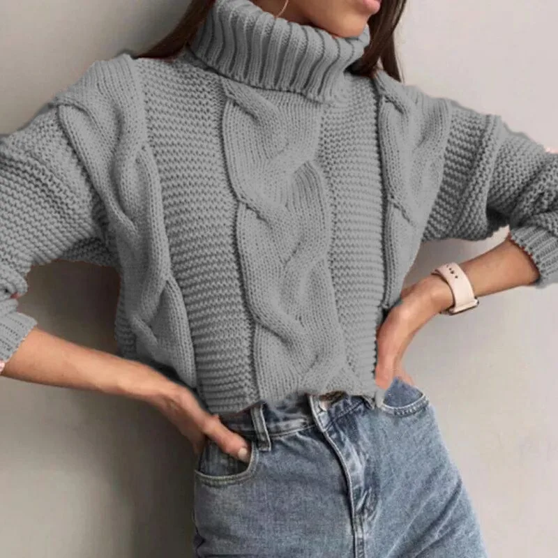 

Autumn Winter Short Sweater Women Knitted Turtleneck Pullovers Casual Soft Jumper Fashion Long Sleeve Pull Femme