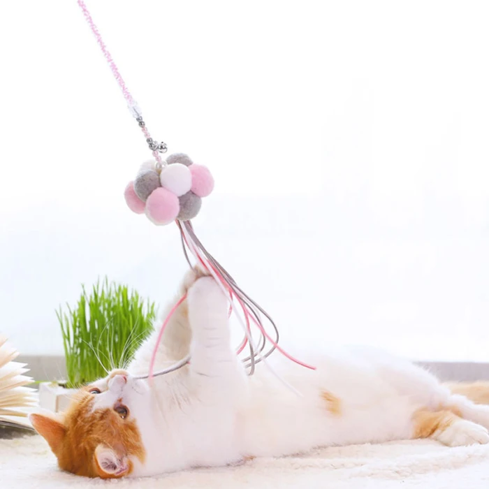 New Cat Teaser Toy Tassel Pole Bell Fluffy Ball Fairy Stick Interaction Pet Toy SF66