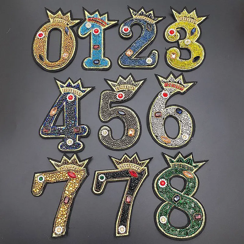 

Savica 1pcs/lot Number Beaded Patch Sew-on Patches Sticker DIY Badge Applique Fabric Craft Garment Shoes Hats Materials LX297