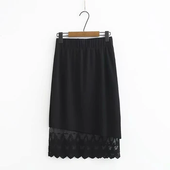 

Plus Size Women's Black Beige Skirts Casual A-line Elastic Waist Lace Floral Embroidered skirts
