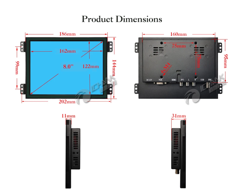 ZK080TN-LR2/8 дюймов 1024x768 BNC VGA HDMI металлический чехол открытая Встроенная рамка промышленное медицинское оборудование монитор ЖК-экран дисплей