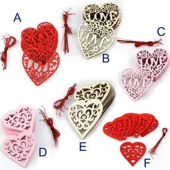 

10Pcs Wooden pendants Hanging pendant Festive Ornament Wedding Supplies Valentines Day Heart Hollow Love Decoration Ornament