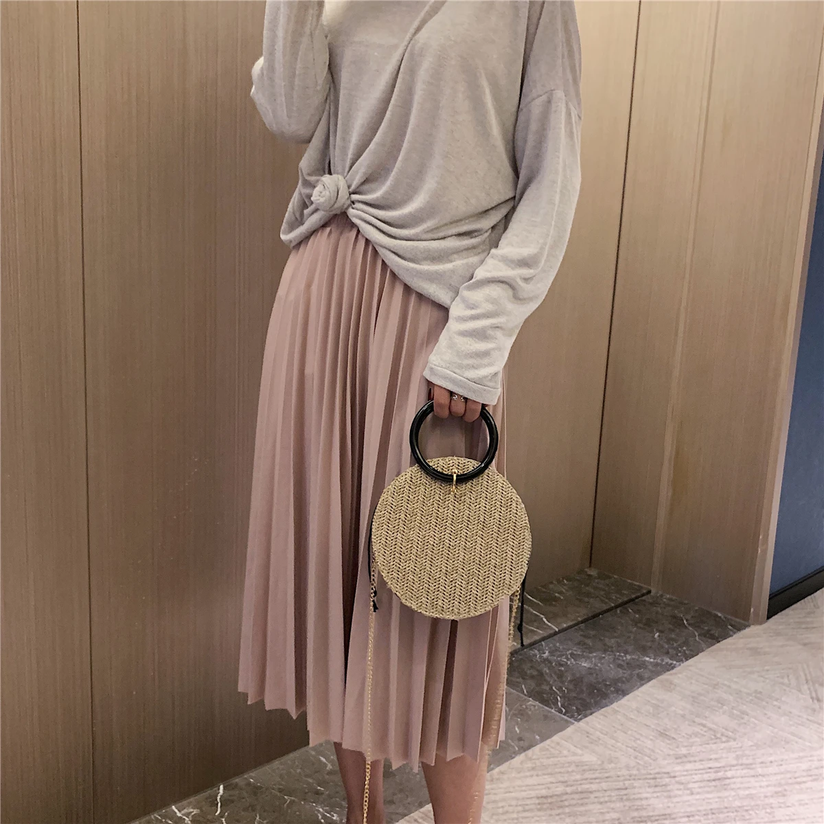 Женская тканая сумка Boho Летняя Пляжная Сумка Соломенная Сумка круглые сумки на плечо из ротанга