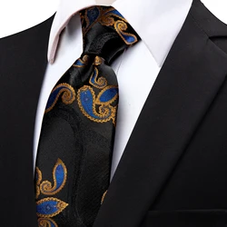 Original New Silk Men's Ties 8cm Classic Black Floral Formal Business Marriage Necktie Man Accessory Great Gift for Male Friend