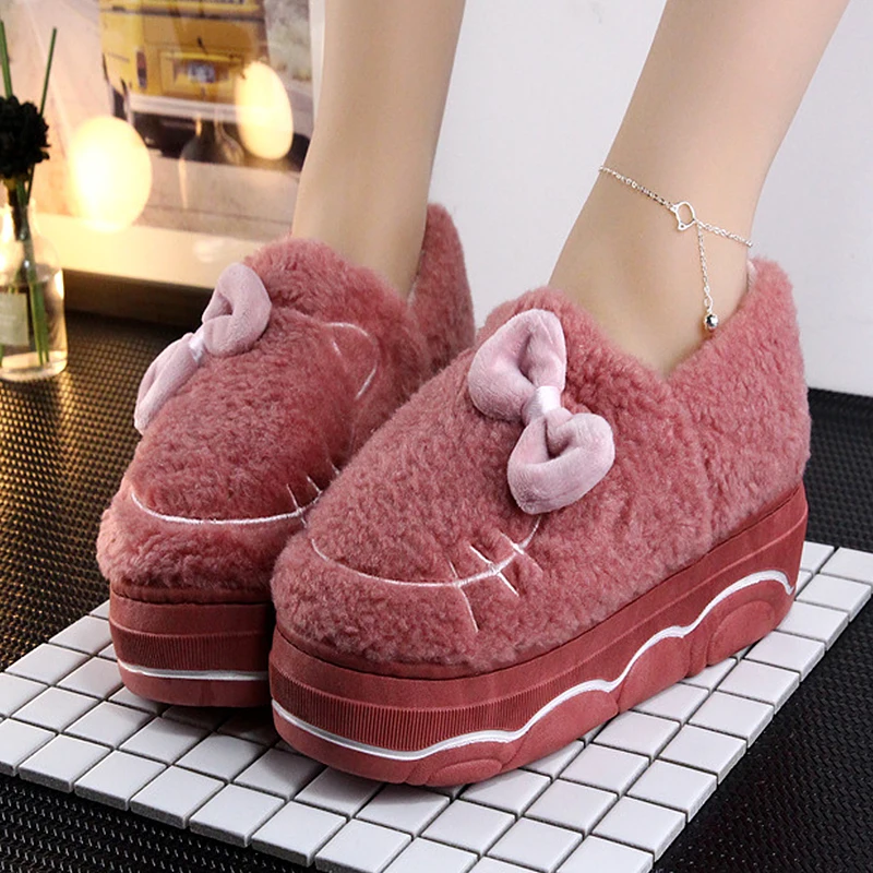 Zapatillas de invierno con plataforma para mujer, pantuflas suaves  resistentes al desgaste, cálidas, con suela elevada, bonitas y dulces -  AliExpress Calzado
